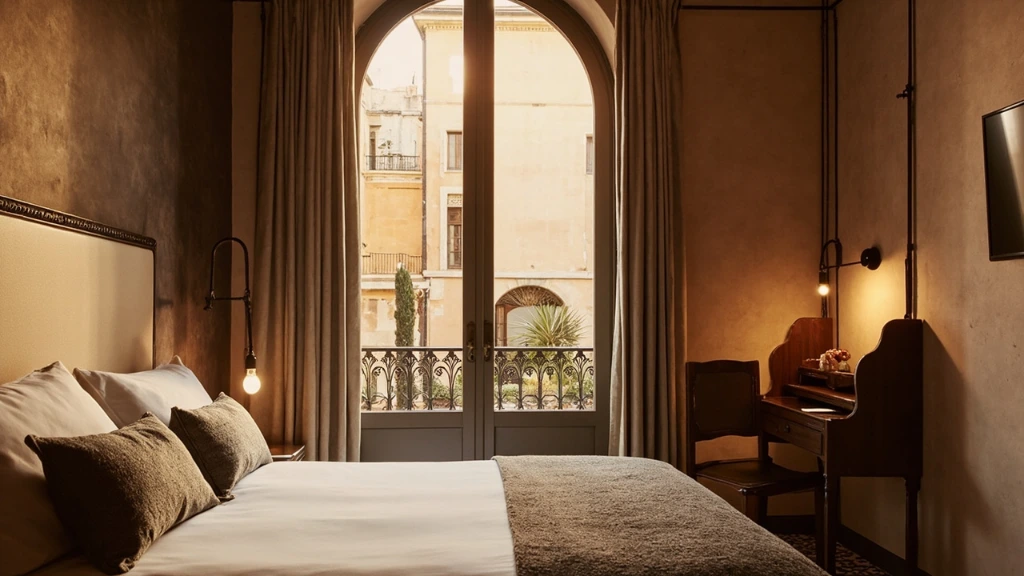 Junior suite with arched window onto the inner courtyard garden