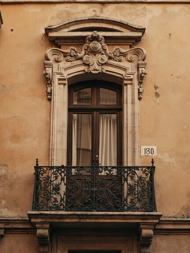 Art Nouveau stonework facade inside the Quartiere Coppedè